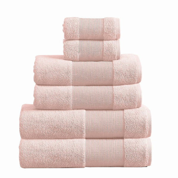 Indy Modern 6 Piece Cotton Towel Set, Softly Textured Design, Peach Blush - BM284477