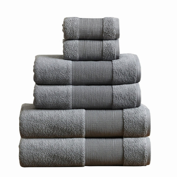 Indy Modern 6 Piece Cotton Towel Set, Softly Textured Design, Dark Gray - BM284479