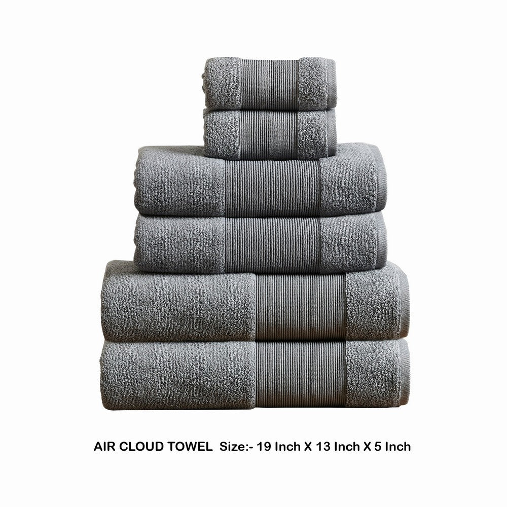 Indy Modern 6 Piece Cotton Towel Set, Softly Textured Design, Dark Gray - BM284479