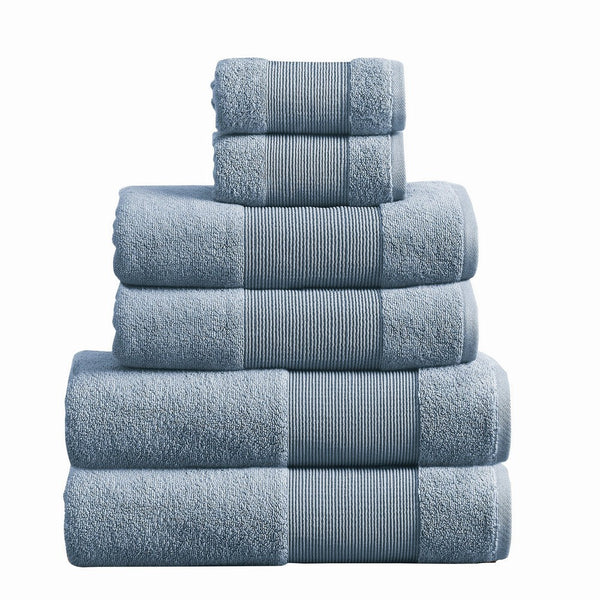 Indy Modern 6 Piece Cotton Towel Set, Softly Textured Design, Slate Blue - BM284480