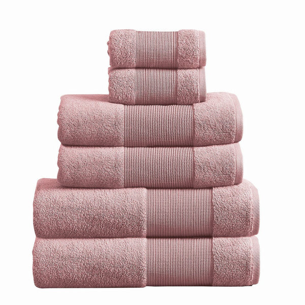 Indy Modern 6 Piece Cotton Towel Set, Softly Textured Design, Silky Pink - BM284481