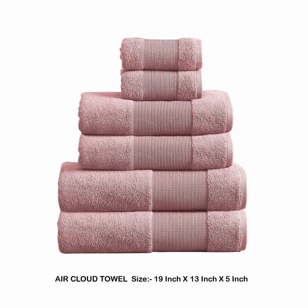 Indy Modern 6 Piece Cotton Towel Set, Softly Textured Design, Silky Pink - BM284481