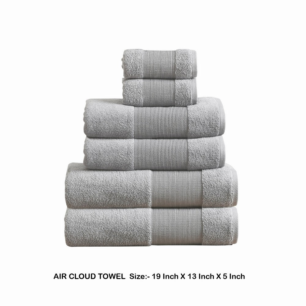 Indy Modern 6 Piece Cotton Towel Set, Softly Textured Design, Light Gray - BM284482