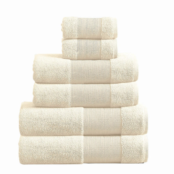 Indy Modern 6 Piece Cotton Towel Set, Softly Textured Design, Creamy White - BM284483