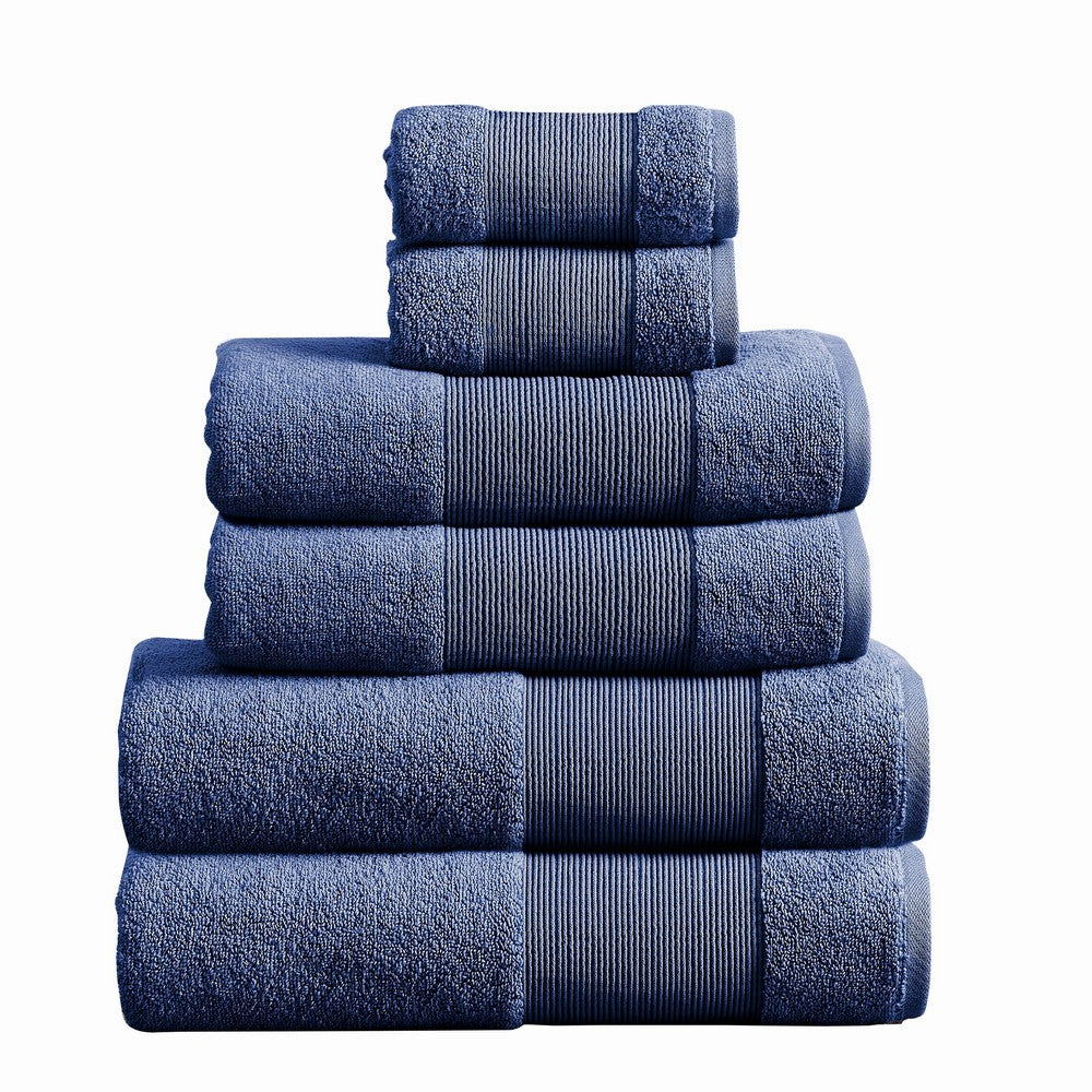 Indy Modern 6 Piece Cotton Towel Set, Softly Textured Design, Deep Blue - BM284484