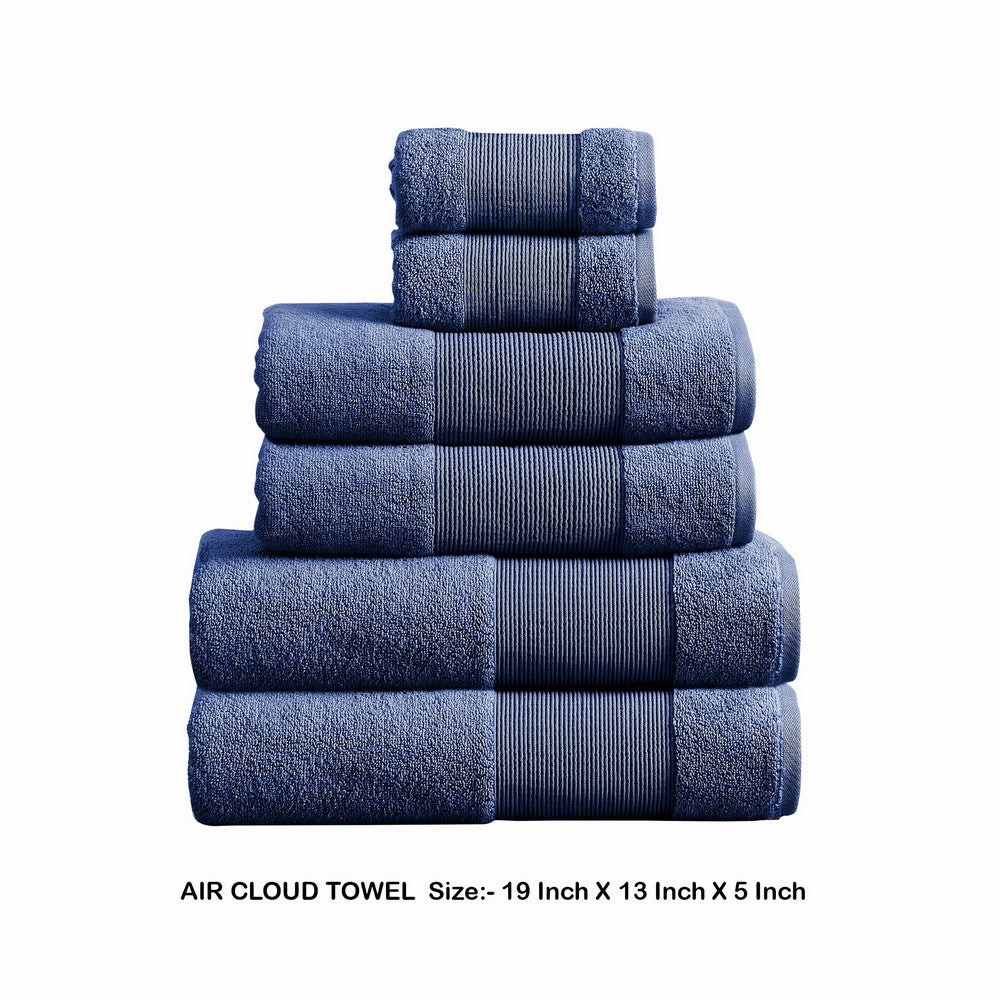 Indy Modern 6 Piece Cotton Towel Set, Softly Textured Design, Deep Blue - BM284484