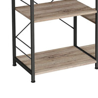 52 Inch Wood Bakers Rack, Kitchen Shelf, 6 Hooks, Workstation, Brown, Black - BM284576