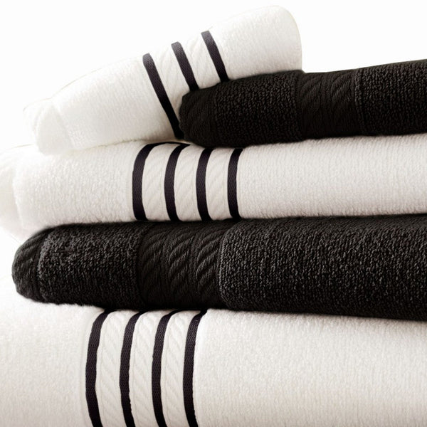 Dana 6 Piece Soft Egyptian  Cotton Towel Set, Stripes, Black, White - BM284580