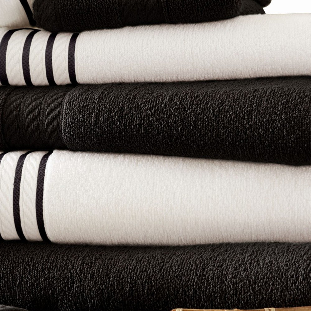 Dana 6 Piece Soft Egyptian  Cotton Towel Set, Stripes, Black, White - BM284580