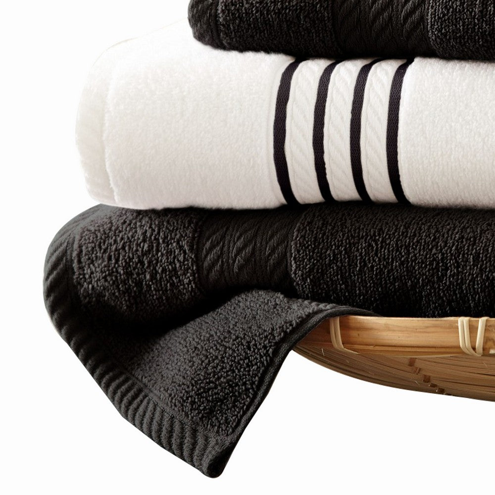 Dana 6 Piece Soft Egyptian  Cotton Towel Set, Stripes, Black, White - BM284580