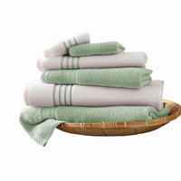 Dana 6 Piece Soft Egyptian Cotton Towel Set, Striped, Sage Green, White - BM284582