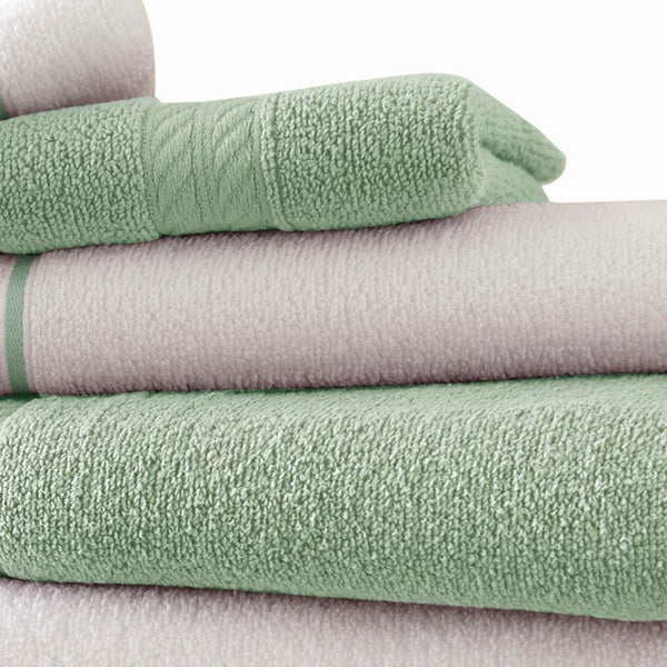 Dana 6 Piece Soft Egyptian Cotton Towel Set, Striped, Sage Green, White - BM284582