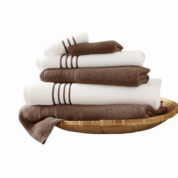 Dana 6 Piece Soft Egyptian Cotton Towel Set, Striped Pattern, Brown White - BM284583