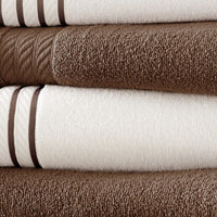 Dana 6 Piece Soft Egyptian Cotton Towel Set, Striped Pattern, Brown White - BM284583