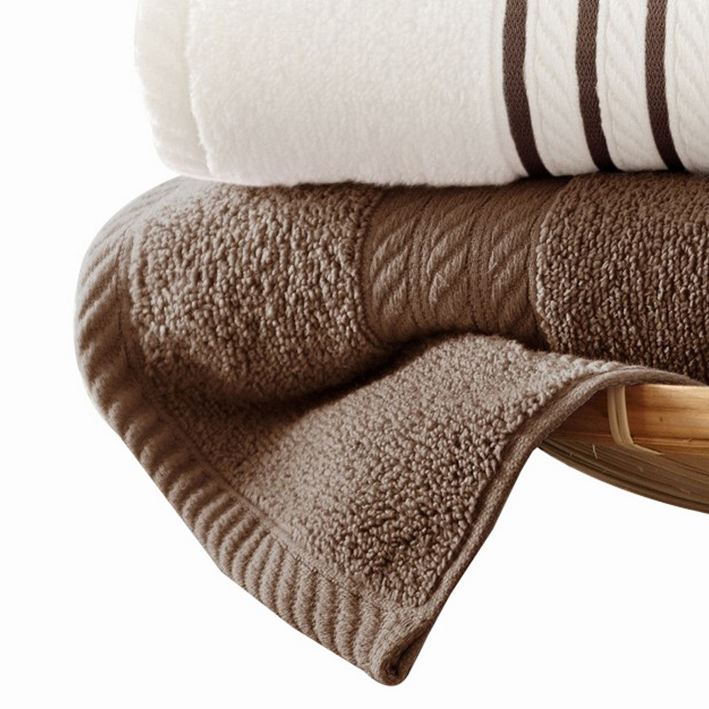 Dana 6 Piece Soft Egyptian Cotton Towel Set, Striped Pattern, Brown White - BM284583