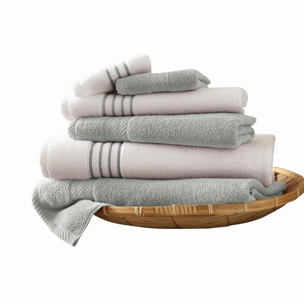 Dana 6 Piece Soft Egyptian Cotton Towel Set, Striped, Light Gray White - BM284584