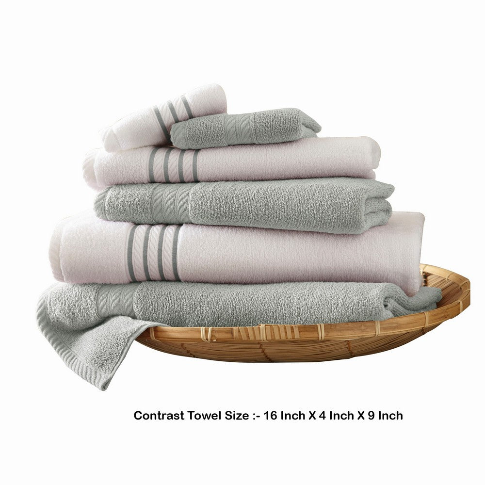 Dana 6 Piece Soft Egyptian Cotton Towel Set, Striped, Light Gray White - BM284584