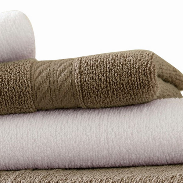 Dana 6 Piece Soft Egyptian Cotton Towel Set, Striped Pattern, Taupe, White - BM284585