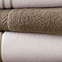 Dana 6 Piece Soft Egyptian Cotton Towel Set, Striped Pattern, Taupe, White - BM284585