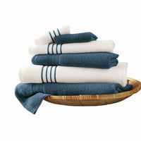 Dana 6 Piece Soft Egyptian Cotton Towel Set, Striped Pattern, Blue, White - BM284586