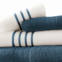 Dana 6 Piece Soft Egyptian Cotton Towel Set, Striped Pattern, Blue, White - BM284586