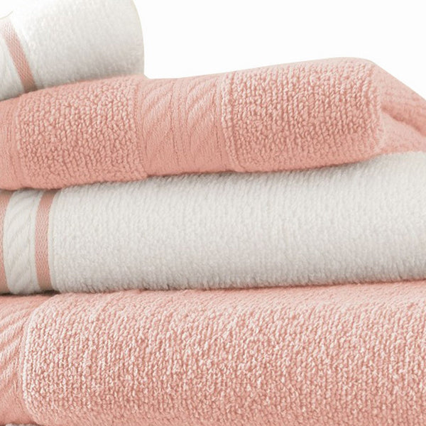 Dana 6 Piece Soft Egyptian Cotton Towel Set, Striped Pattern, Pink, White - BM284587