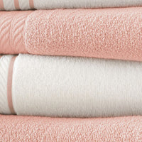 Dana 6 Piece Soft Egyptian Cotton Towel Set, Striped Pattern, Pink, White - BM284587