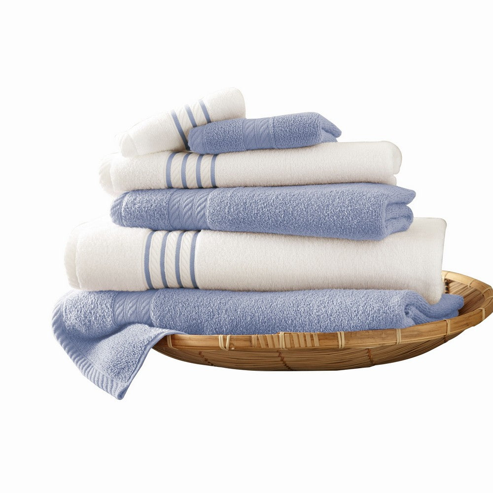 Dana 6 Piece Soft Egyptian Cotton Towel Set, Striped, Sky Blue, White - BM284588