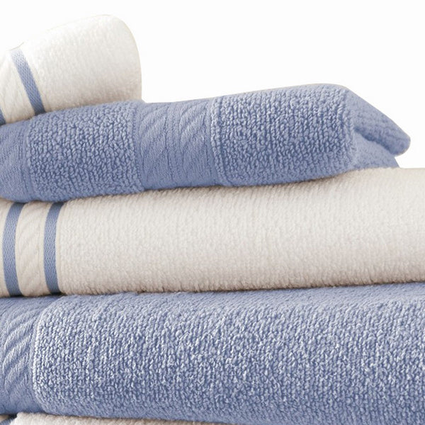 Dana 6 Piece Soft Egyptian Cotton Towel Set, Striped, Sky Blue, White - BM284588