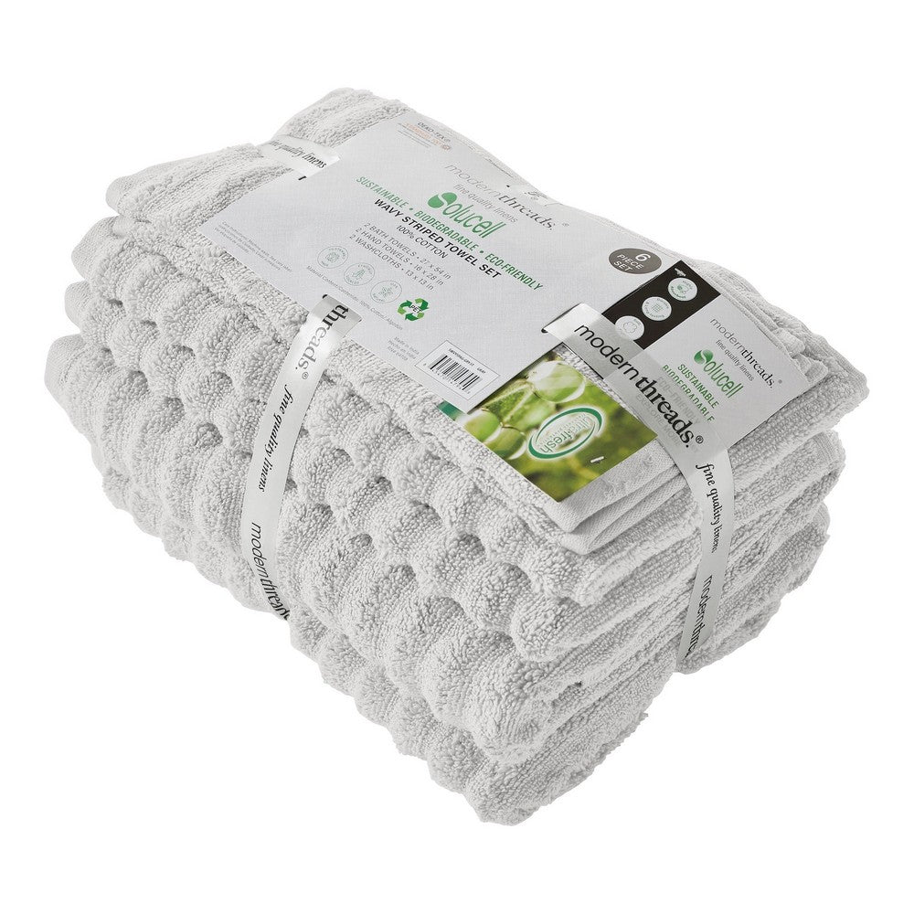 Cora 6 Piece Soft Egyptian Cotton Towel Set, Classic Textured Design, White - BM284589