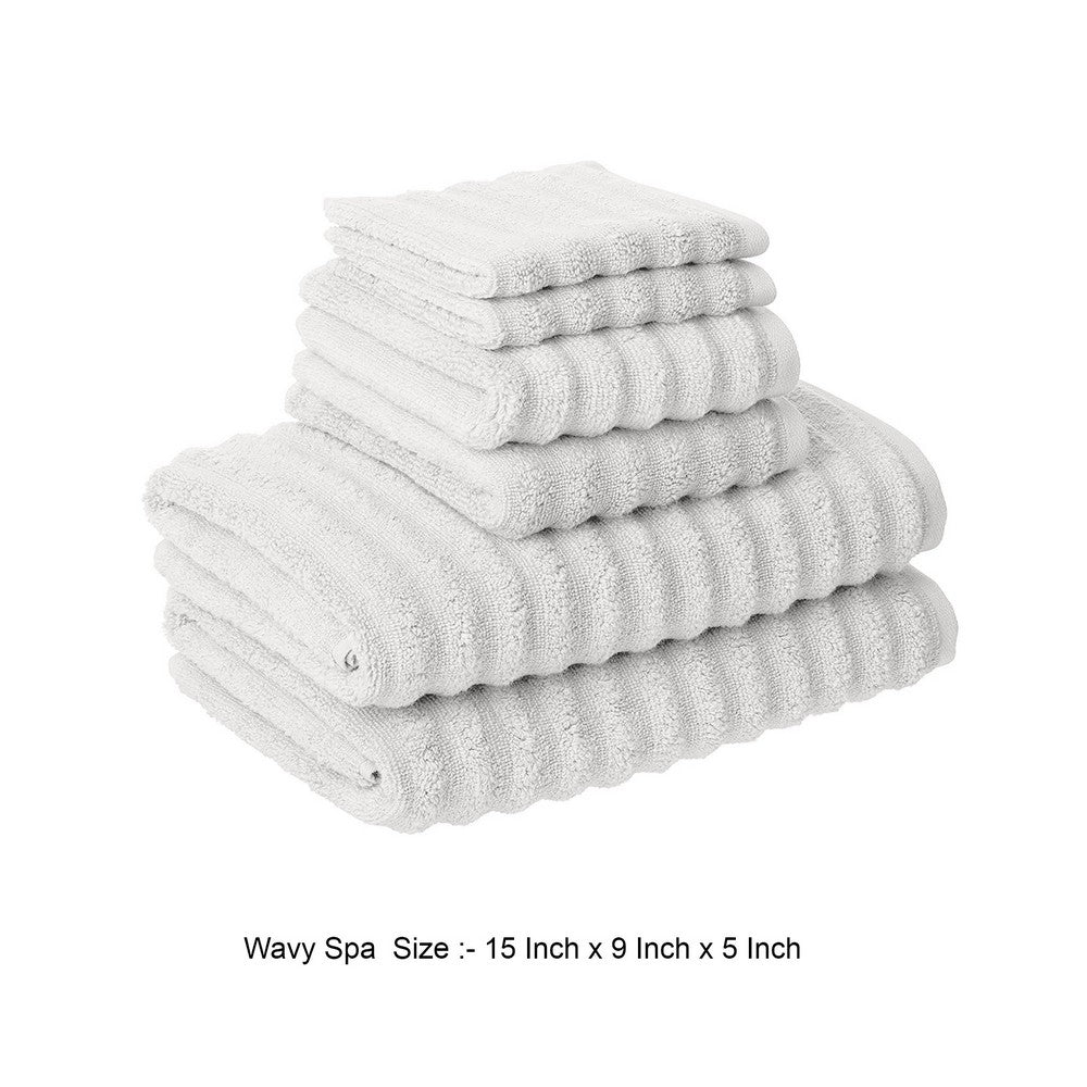 Cora 6 Piece Soft Egyptian Cotton Towel Set, Classic Textured Design, White - BM284589