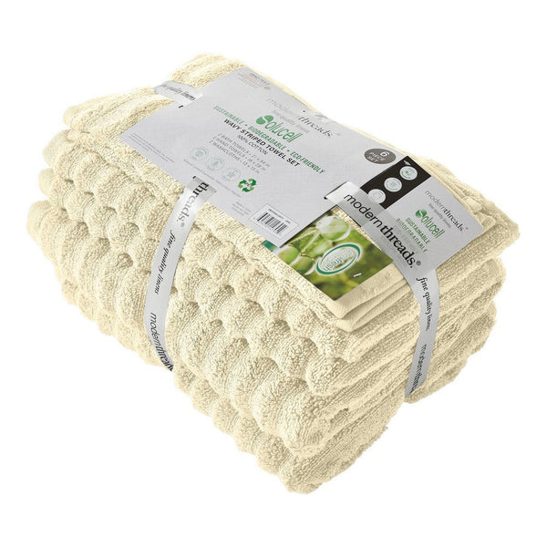 Cora 6 Piece Soft Egyptian Cotton Towel Set, Classic Textured Design, Cream - BM284590