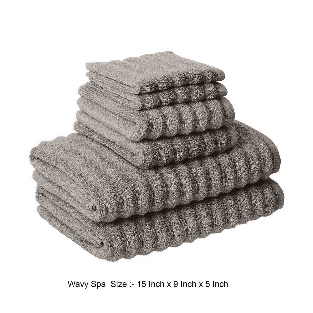 Cora 6 Piece Soft Egyptian Cotton Towel Set, Classic Textured Design, Gray - BM284592