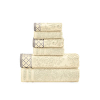 Noa 6 Piece Soft Egyptian Cotton Towel Set, Solid Damask Pattern, Beige - BM284596