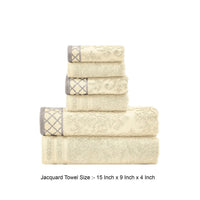 Noa 6 Piece Soft Egyptian Cotton Towel Set, Solid Damask Pattern, Beige - BM284596