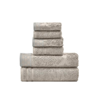 Noa 6 Piece Soft Egyptian Cotton Towel Set, Solid Damask Pattern Trim, Gray - BM284597