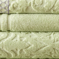 Noa 6 Piece Soft Egyptian Cotton Towel Set, Solid Damask Trim, Green - BM284598