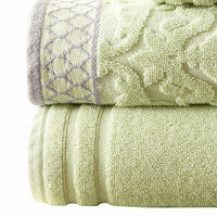 Noa 6 Piece Soft Egyptian Cotton Towel Set, Solid Damask Trim, Green - BM284598