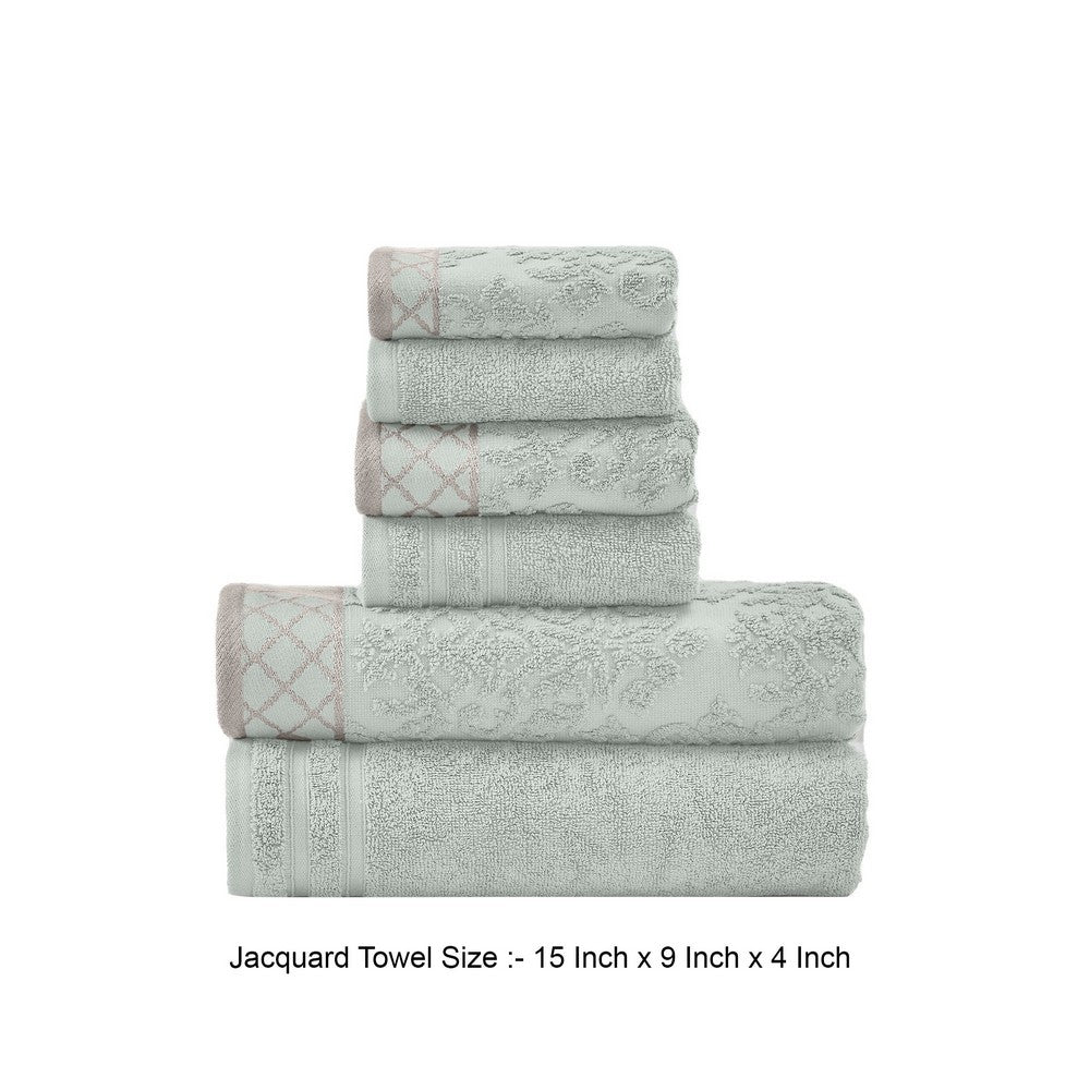 Noa 6 Piece Soft Egyptian Cotton Towel Set, Solid, Damask Trim, Slate Gray - BM284599