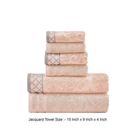 Noa 6 Piece Soft Egyptian Cotton Towel Set, Solid Damask Pattern Trim, Pink - BM284600