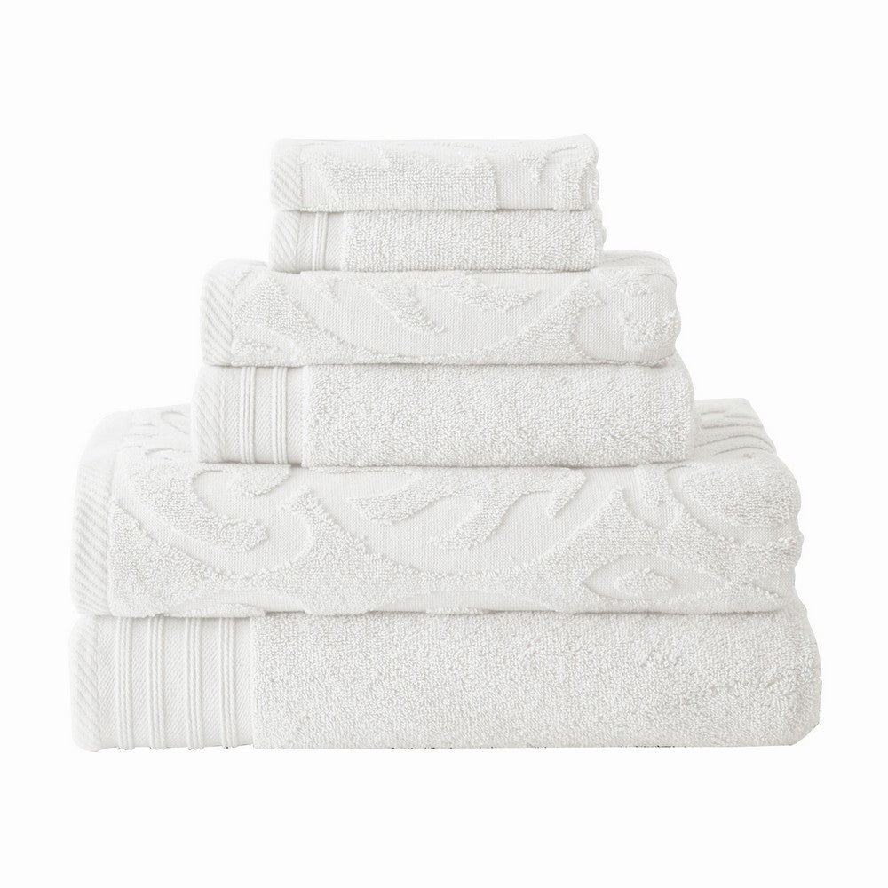 Oya 6 Piece Soft Egyptian Cotton Towel Set, Solid Medallion Pattern, White - BM284602