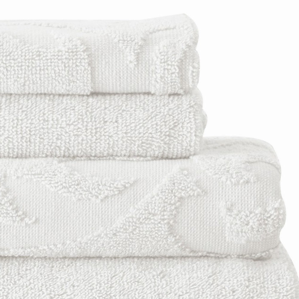 Oya 6 Piece Soft Egyptian Cotton Towel Set, Solid Medallion Pattern, White - BM284602