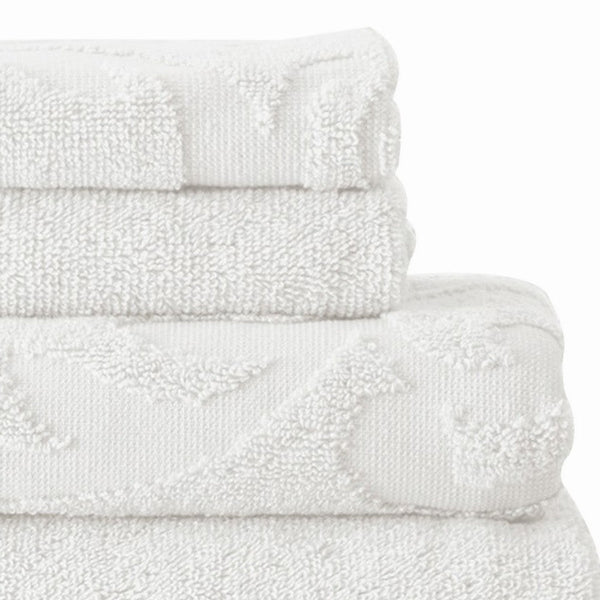 Oya 6 Piece Soft Egyptian Cotton Towel Set, Solid Medallion Pattern, White - BM284602