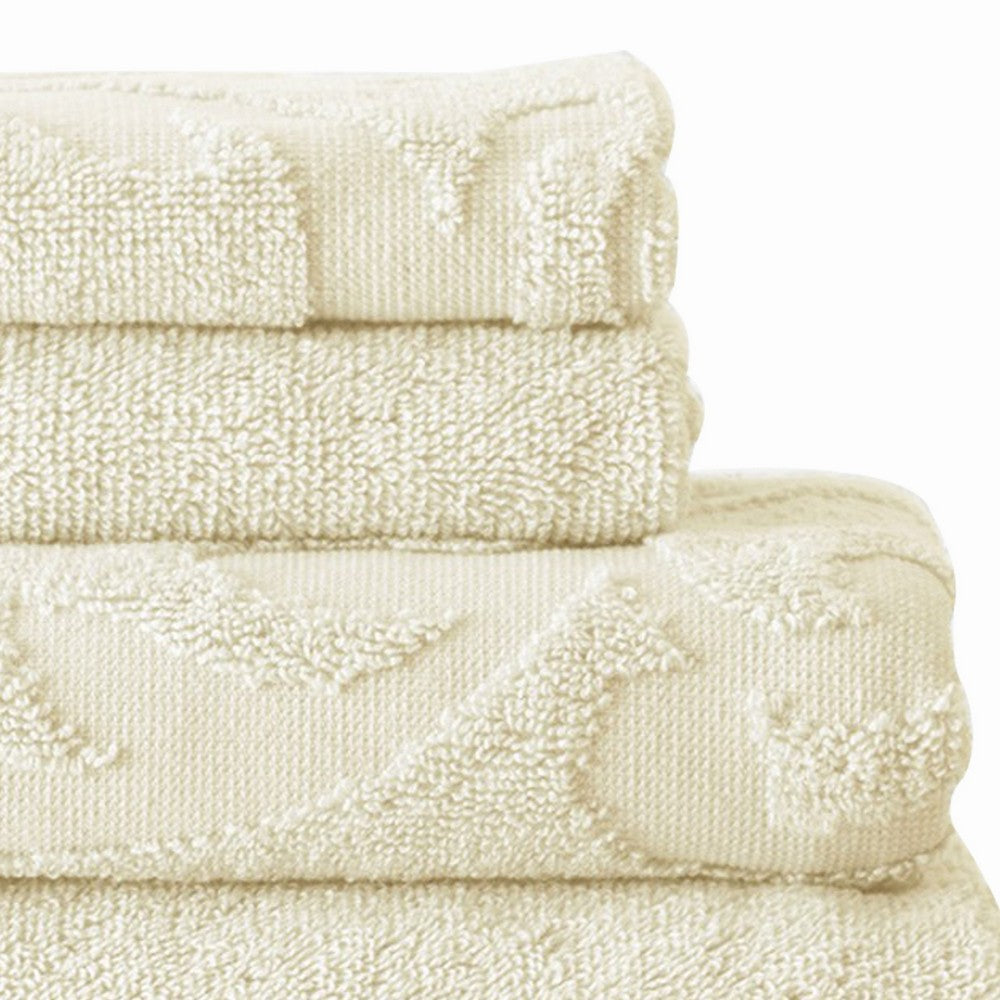 Oya 6 Piece Soft Egyptian Cotton Towel Set, Solid Medallion Pattern, Ivory - BM284603