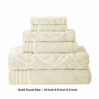 Oya 6 Piece Soft Egyptian Cotton Towel Set, Solid Medallion Pattern, Ivory - BM284603