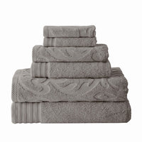 Oya 6 Piece Soft Egyptian Cotton Towel Set, Solid Medallion Pattern, Gray - BM284604