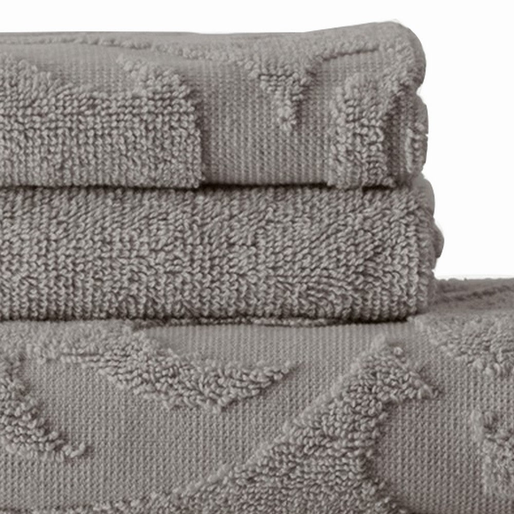 Oya 6 Piece Soft Egyptian Cotton Towel Set, Solid Medallion Pattern, Gray - BM284604