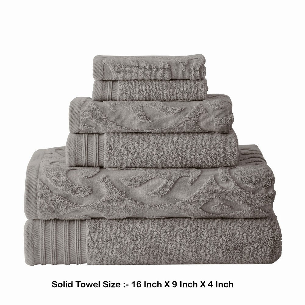 Oya 6 Piece Soft Egyptian Cotton Towel Set, Solid Medallion Pattern, Gray - BM284604