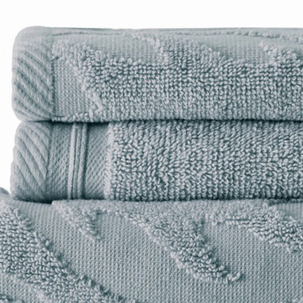 Oya 6 Piece Soft Egyptian Cotton Towel Set, Medallion Pattern, Blue Gray - BM284605