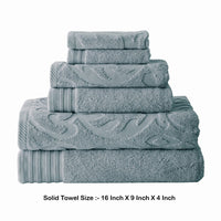 Oya 6 Piece Soft Egyptian Cotton Towel Set, Medallion Pattern, Blue Gray - BM284605